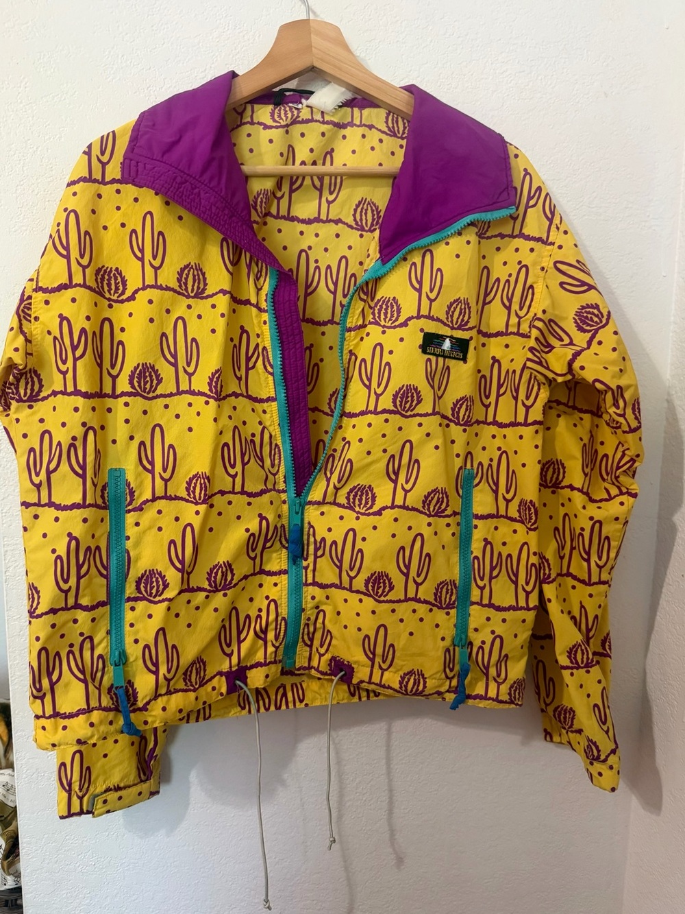 Vintage Sierra Designs Yellow & Purple Cactus Printed Windbreaker Jacket - XS